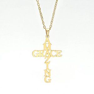 18k Gold "Amazing Grace" Cross Necklace